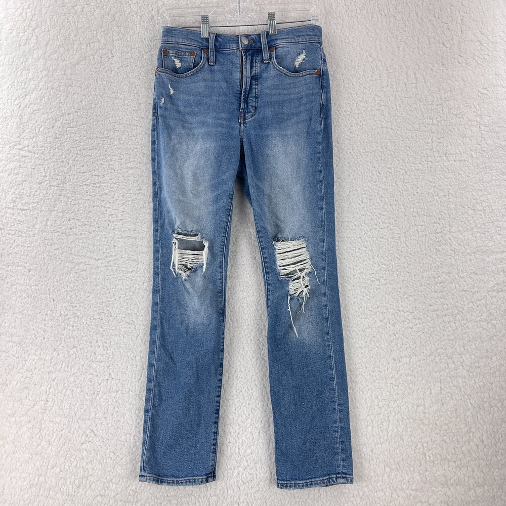Madewell The Perfect Vintage Jeans Womens Size 25 Blue Denim Straight Distressed
